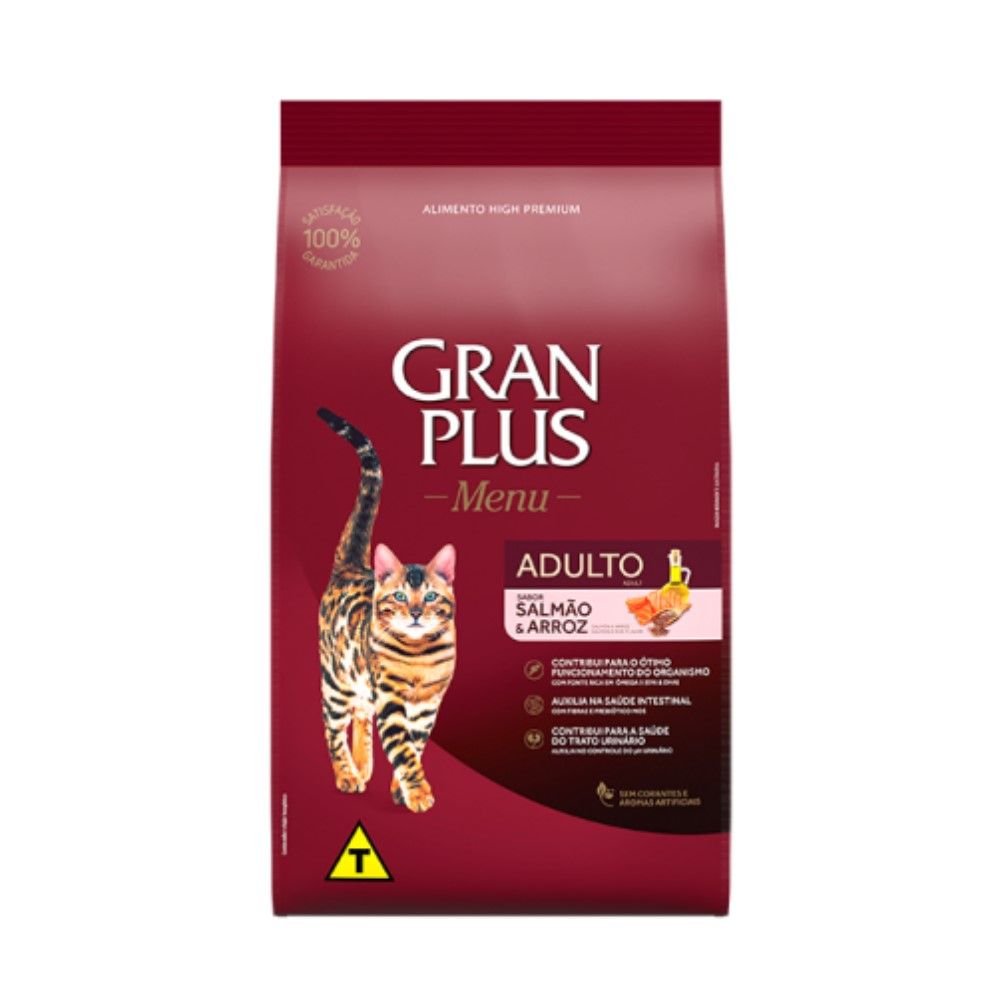 Ração GranPlus Menu Gatos Adultos Salmão e Arroz 1Kg