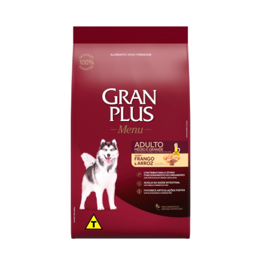 Ração GranPlus Menu Cães Adultos Porte Médio e Grande Frango e Arroz 15Kg