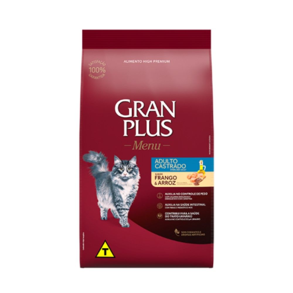 Ração GranPlus Menu Castrados Gatos Adultos Frango e Arroz 1Kg