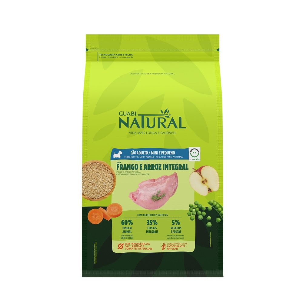 Ração Guabi Natural para Cães Adultos de Porte Mini e Pequeno Sabor Frango e Arroz Integral 1kg