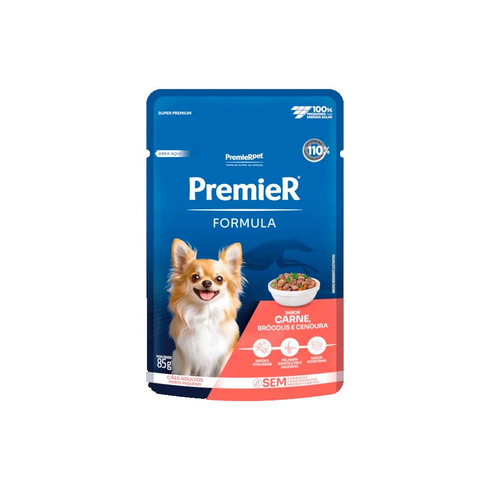 Sachê Premier Fórmula Cães Porte Pequeno Carne, Brócolis e Cenoura 85g