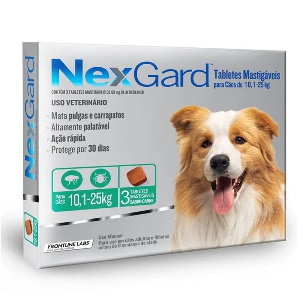 Antipulgas Nexgard Cães de 10,1 à 25Kg - 3 Tabletes