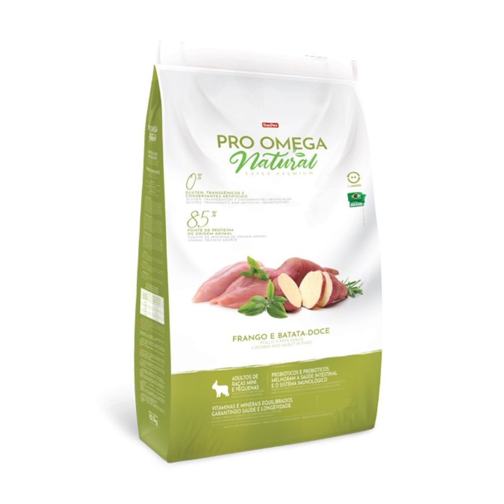 Ração Pro Omega Natural Cães Adultos Raças Pequenas Frango e Batata Doce 10,1Kg