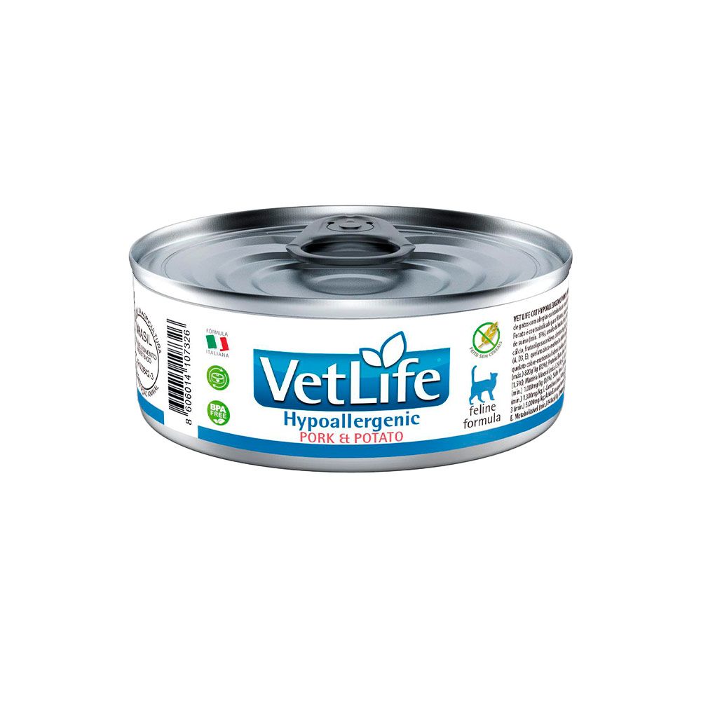 Ração Úmida Farmina Vet Life Hypoallergenic Pork & Potato para Gatos Adultos de Todas as Raças 85 g