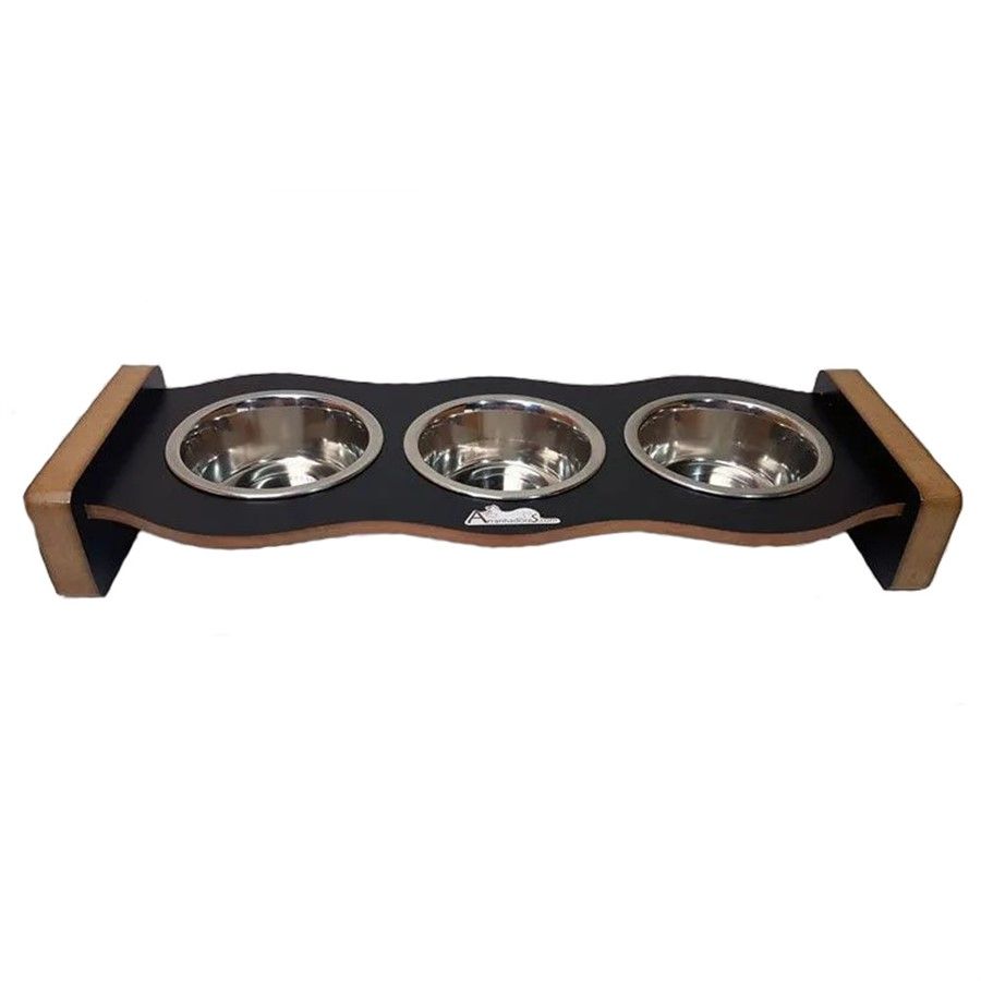 Comedouro Inox Cat Food Three Arranhadores.com Preta para Gatos