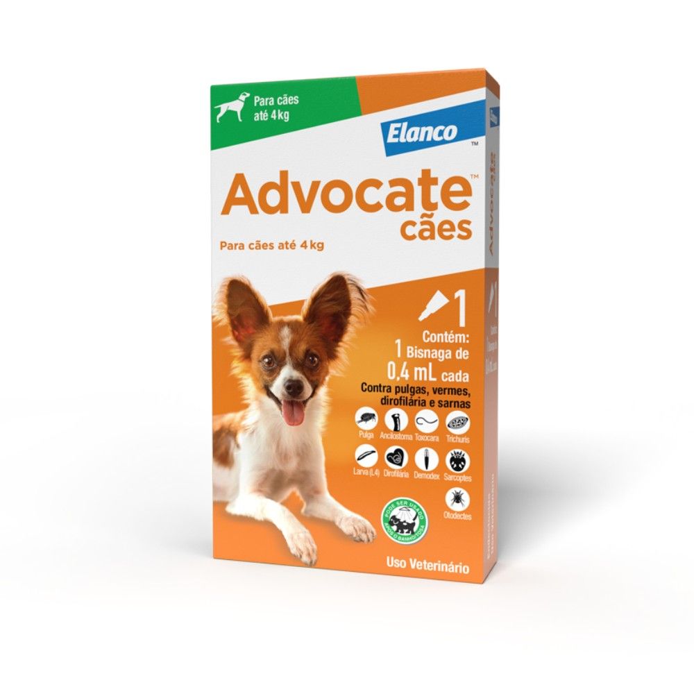 Antipulgas Advocate Elanco Para Cães Até 4Kg 01 Bisnaga 0,4mL