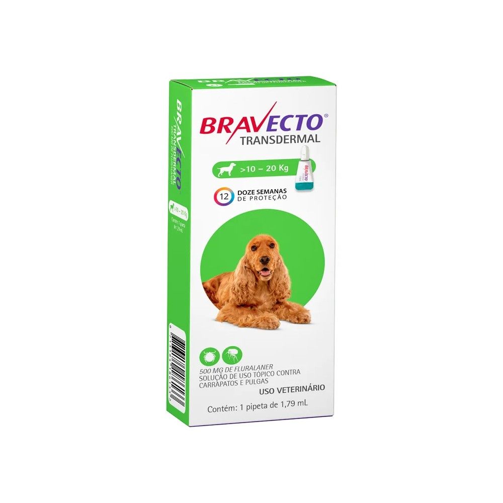 Bravecto Antipulgas e Carrapatos Transdermal MSD para Cães 10 a 20kg