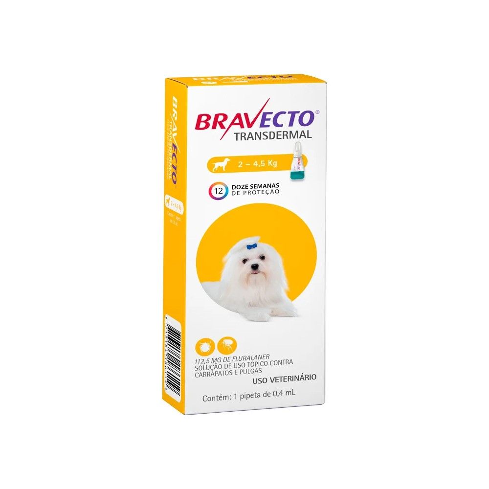 Bravecto Antipulgas e Carrapatos Transdermal MSD para Cães 2 a 4,5kg