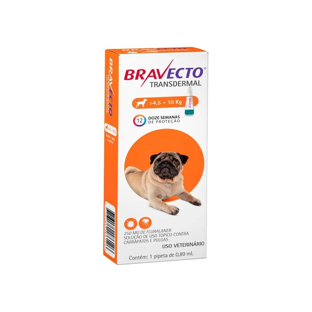 Bravecto Antipulgas e Carrapatos Transdermal MSD para Cães 4,5 a 10kg