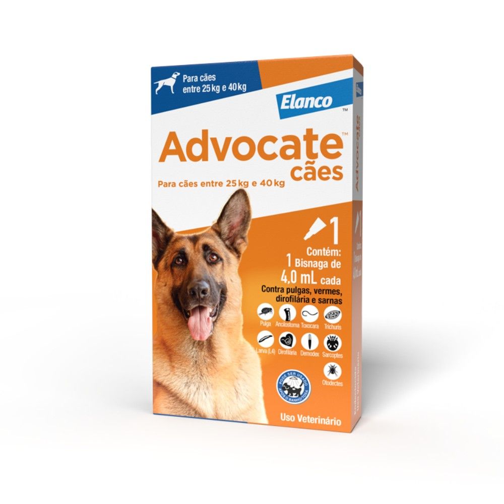 Antipulgas Advocate Elanco Para Cães Entre 25Kg e 40Kg 01 Bisnaga 4mL