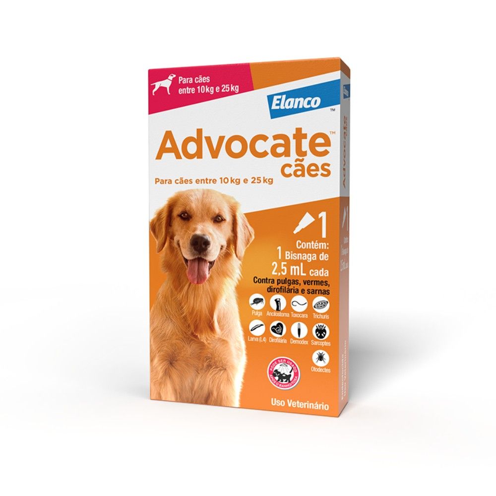 Antipulgas Advocate Elanco Para Cães Entre 10Kg e 25Kg 01 Bisnaga 2,5mL