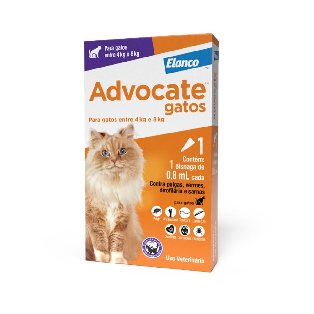 Antipulgas Advocate Elanco Multiproteção Para Gatos Entre 4Kg e 8Kg 01 Bisnaga 0,8mL