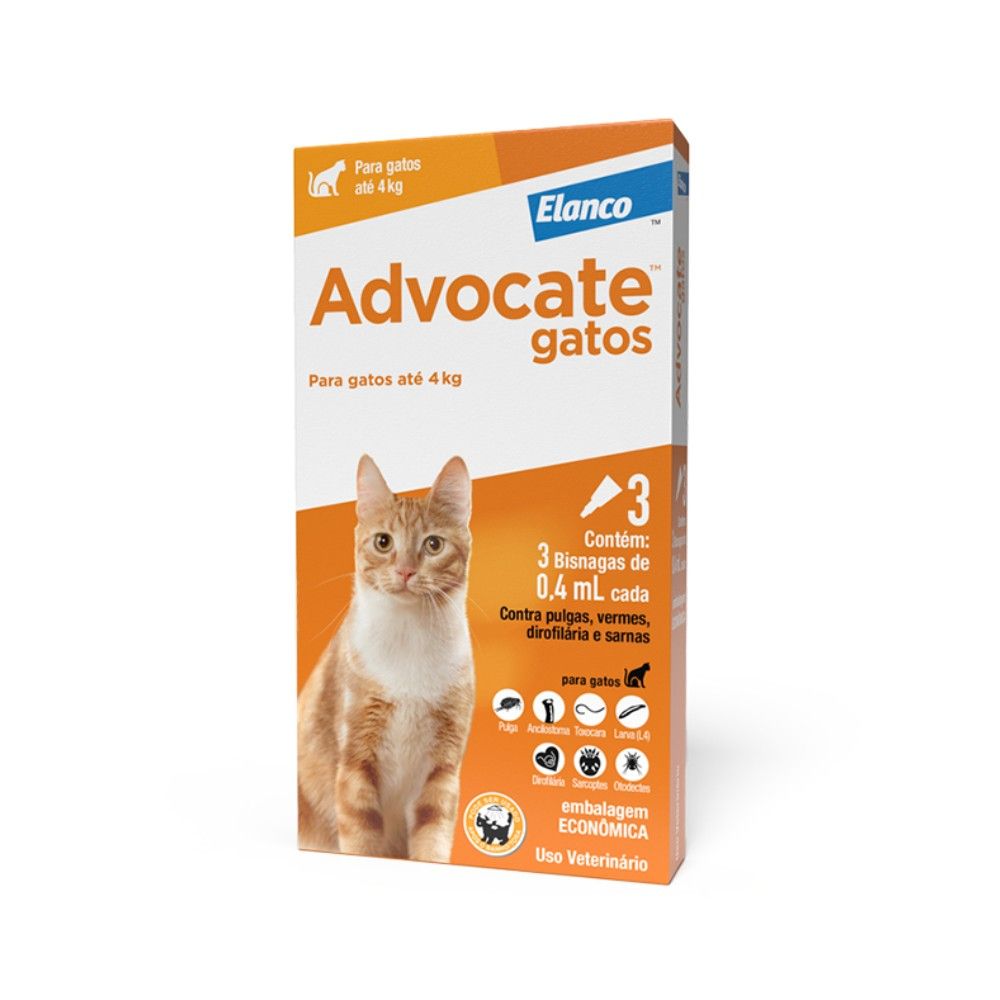 Antipulgas Advocate Elanco Multiproteção Para Gatos Até 4Kg 03 Bisnagas 0,4mL
