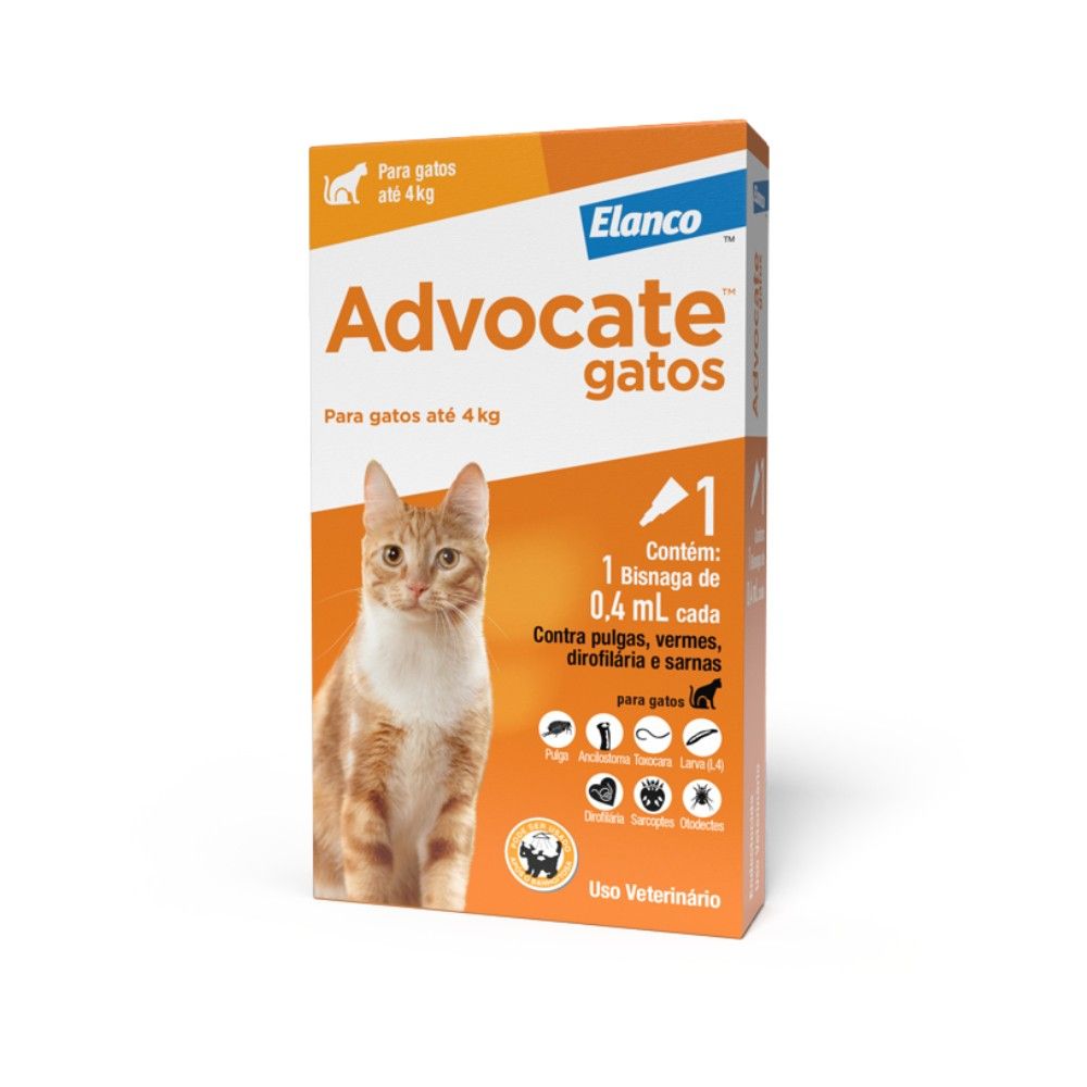 Antipulgas Advocate Elanco Multiproteção Para Gatos Até 4Kg 01 Bisnaga 0,4mL