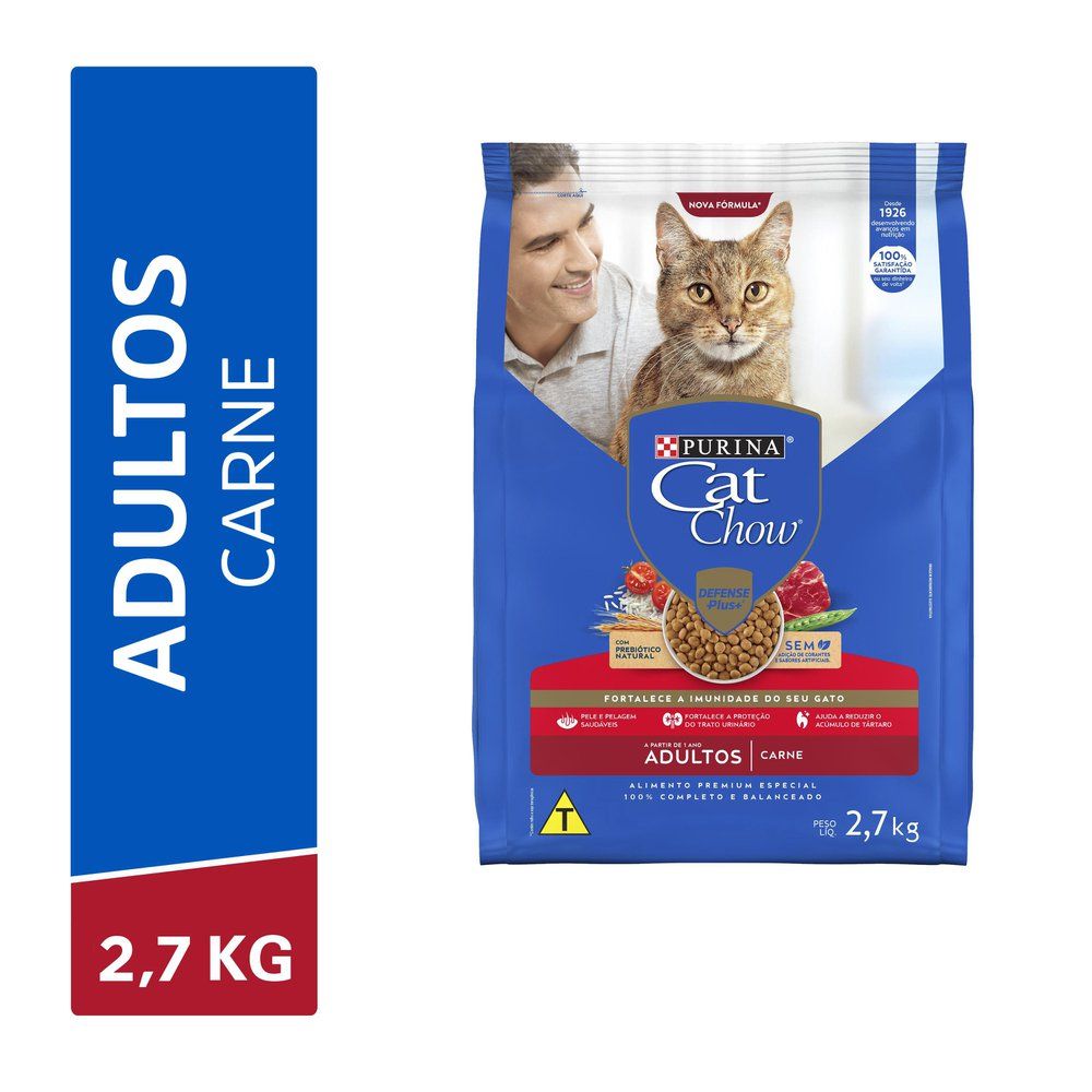 Ração Cat Chow para Gatos Adultos Sabor Carne 2,7Kg