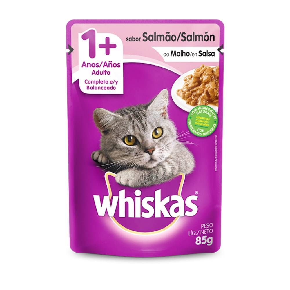 Ração Úmida Whiskas Sachê para Gatos Adultos Sabor Salmão ao Molho 85g