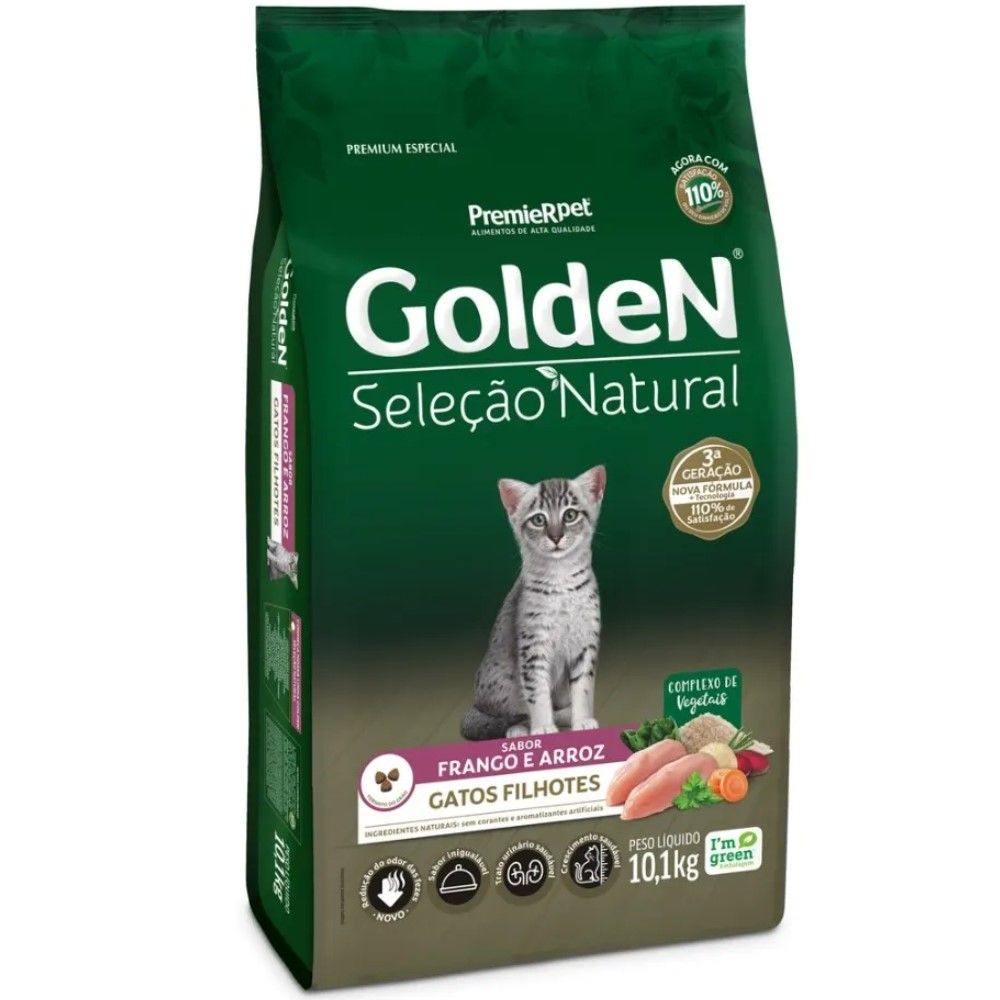 Ração Golden Seleção Natural Sabor Frango Para Gatos Filhotes 10,1kg