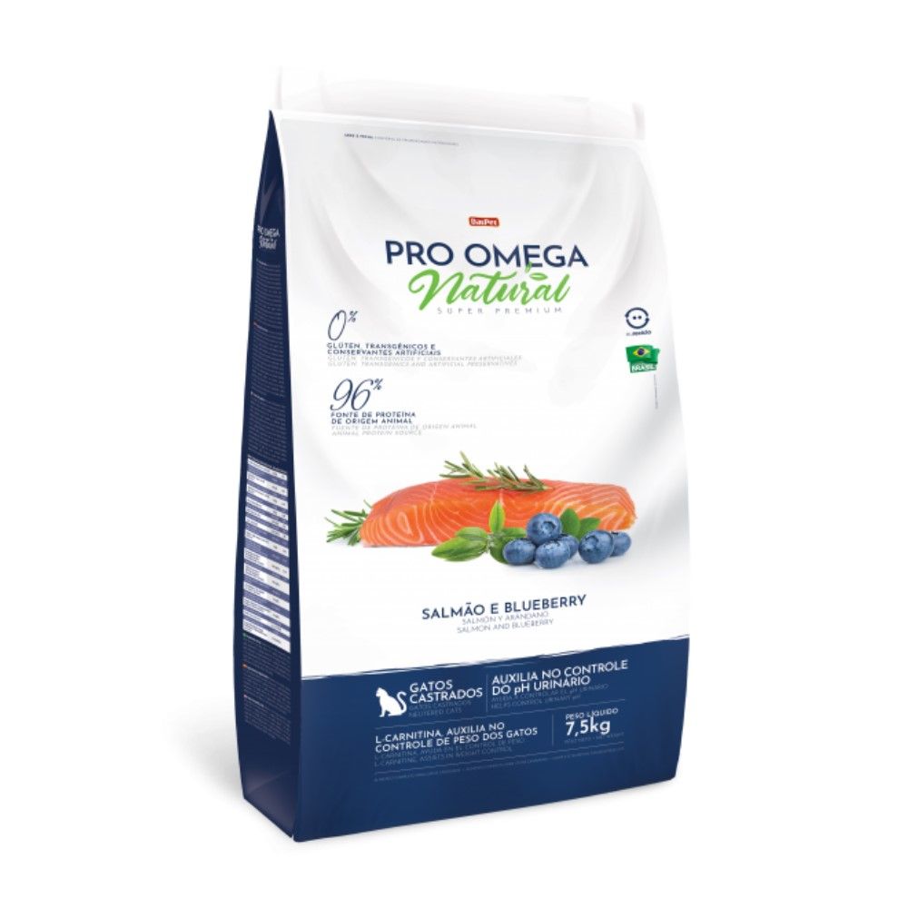 Ração Pro Omega Natural Super Premium para Gatos Castrados 7,5Kg