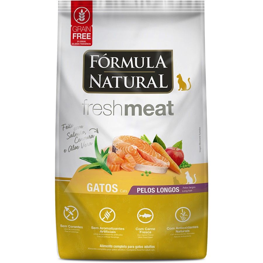 Ração Fórmula Natural Fresh Meat Gatos Adultos Pelos Longos Salmão 1 Kg