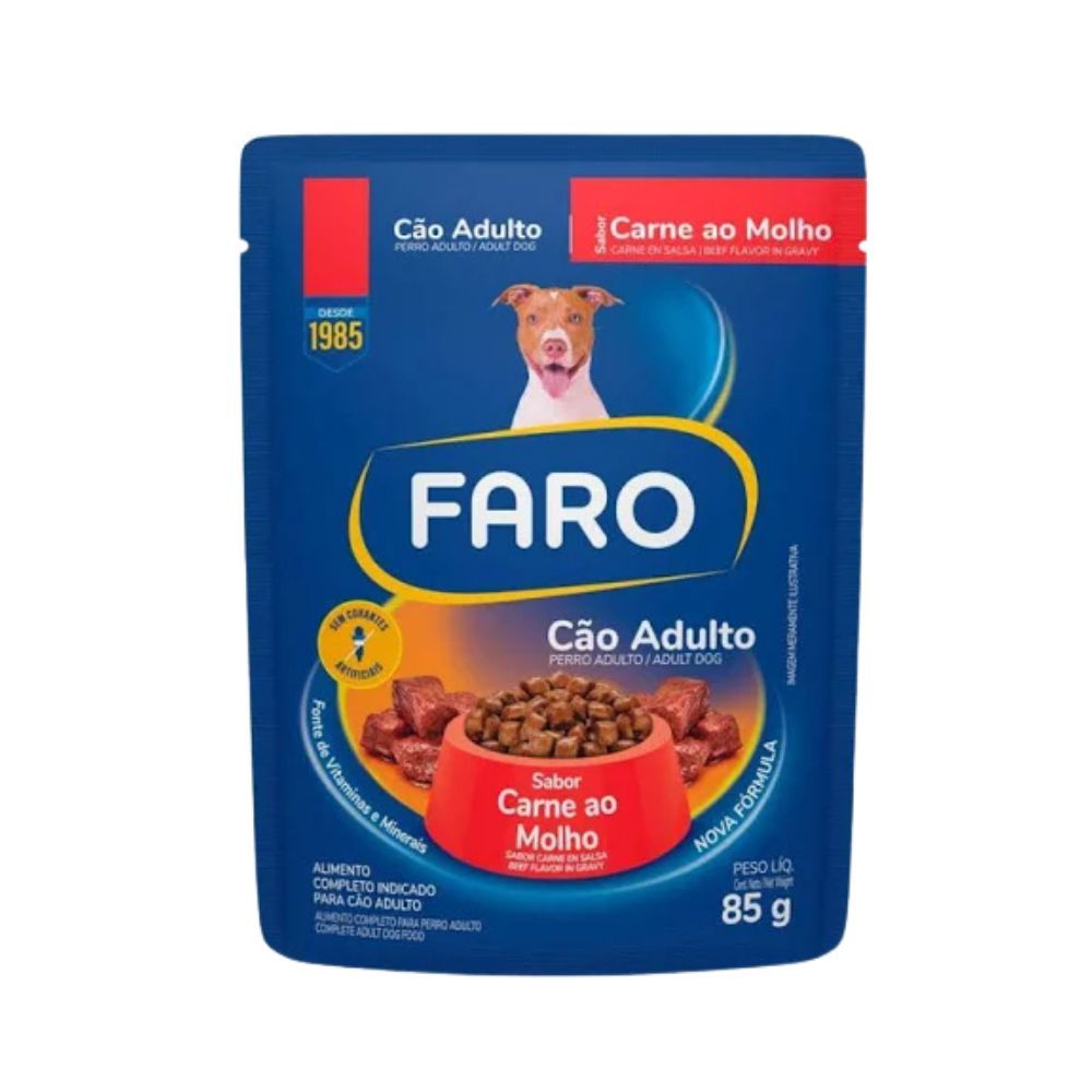 Ração Úmida Faro Para Cães Adultos Sachê sabor Carne 85g