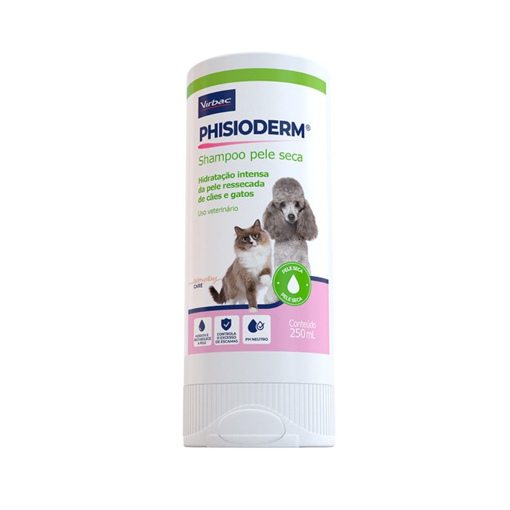 Shampoo Phisioderm Virbac Pele Seca Para Cães e Gatos 250mL