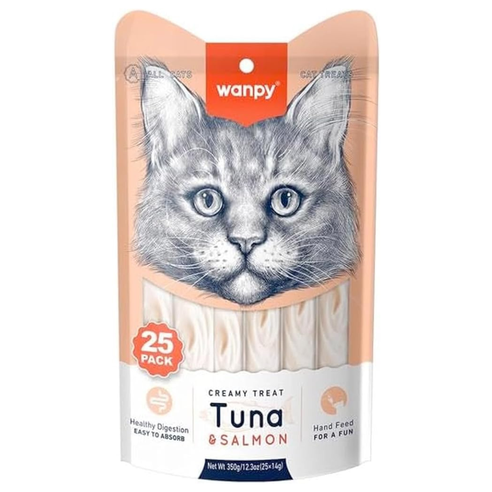 Petisco para Gatos Wanpy Creamy Sabor Atum e Salmão Pacote 25 tubos 14g